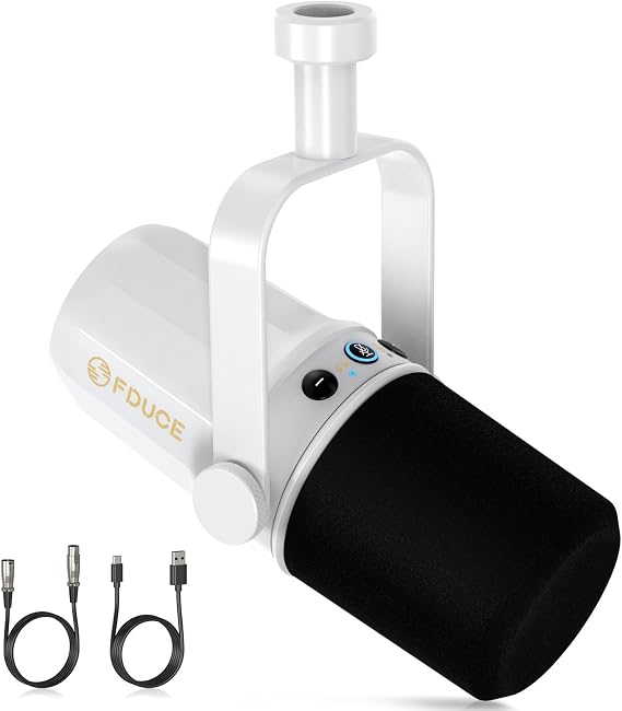 FDUCE SL40 Dynamic Microphone for Podcasting Gaming Live Streaming & Recording Built-in headphone output LED mute button All-metal USB/XLR voice-insulating technology (white)