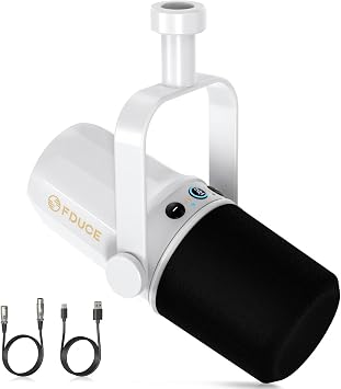 FDUCE SL40 Dynamic Microphone for Podcasting, Gaming, Live Streaming and Recording, Built-in Headphone Output, LED Mute Button, All-Metal USB/XLR, Voice Isolation Technology White