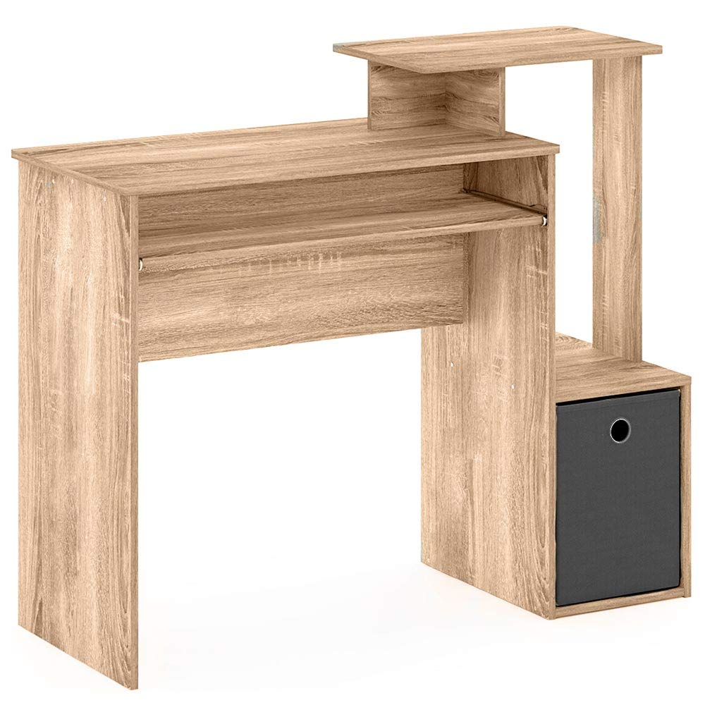 BAKAJI Scrivania con Cassetto in Tessuto Ripiano Superiore libreria e Portatastiera Estraibile Tavolo da Lavoro Porta PC Computer in Legno MDF Arredamento Casa Ufficio Cameretta (Quercia)