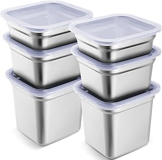6 Sets 1/6 Size Stainless Steel Hotel Pans with Clear Lids Commercial Food Storage Containers 2.5 Inch 4 Inch 6 Inch Deep Leak Proof Meal Restaurant Containers Food Pan for Kitchen