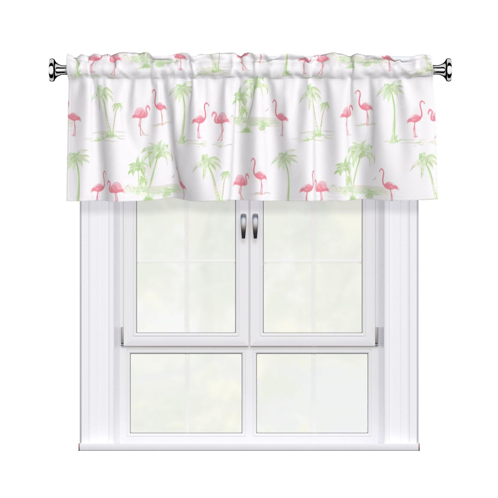 HJFCZH WHJSSF Pink Flamingos Prints 54x18in Curtain Valance - Peach Skin Polyester Kitchen Cover with Light Filtering Floral & 3" Rod Pocket