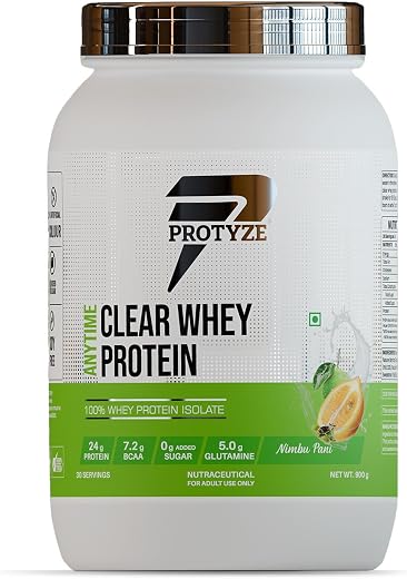 Protyze Anytime Clear Whey Protein Isolate | 24g Protein Per Scoop | Nimbu Pani, 30 Servings | ISO &amp; HACCP Certified | Lea...
