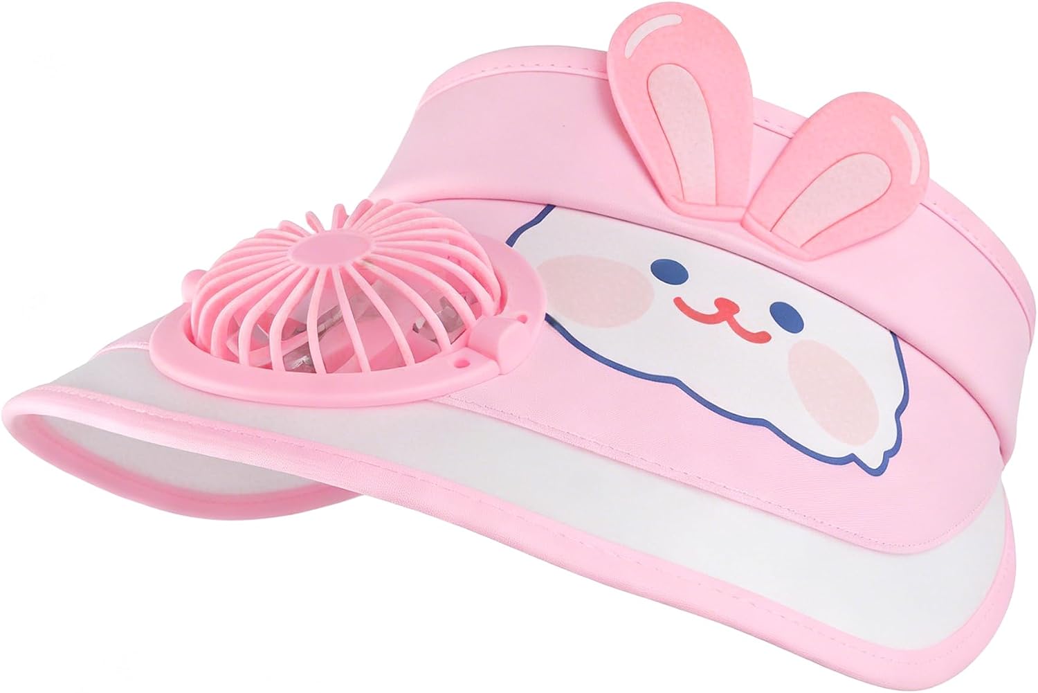 Cute Cartoon Sun Visor Hat with USB Rechargeable Fan Sun Protection Empty Top Wide Brim Sunhat for Boys Girls Outdoor