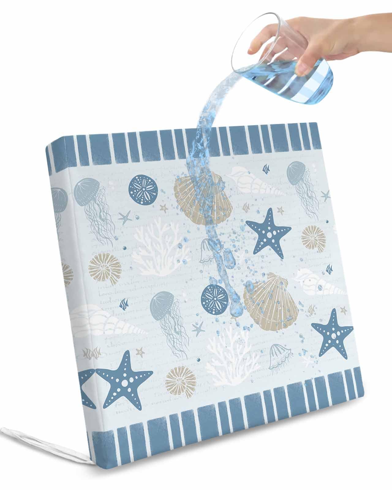 Blue Starfish Indoor/Outdoor Seat Cushions Cover,Waterproof Patio Chaise Lounge Cushion Cover for Beach Pool Side Chair Cushions 20x18x2 Pieces Coastal Coral Shells Conch Jellyfish Nautical Striped