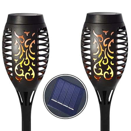 Epyz Solar Light Outdoor Waterproof 12LED Solar Flickering Mashaal Light Solar Flame Light Auto On/Off Solar Lighting for Yard Garden Party and Festival Decoration [ Pack of 2, Warm Yellow ]