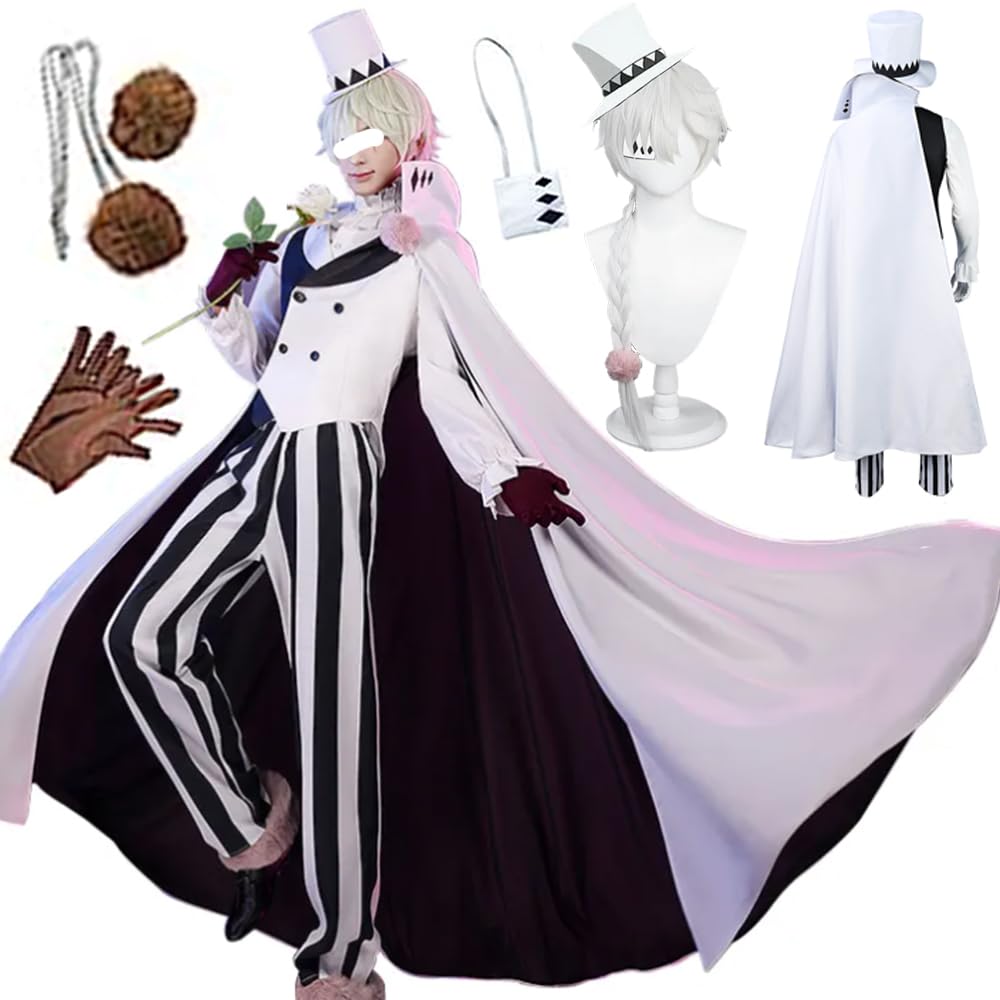 AIUKAKP Nikolai Cosplay Outfit Uniform Bungo Dogs Cosplay Costume Hat Sigma Costume Wig Cape White Halloween
