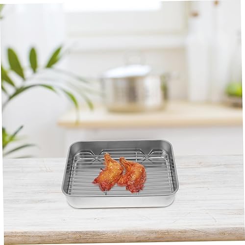 Miniatura 5 de LABRIMP 1 juego de bandeja de galletas de acero inoxidable con tapa, bandeja para tartas, molde para pan, moldes de aluminio con tapas, bandeja para