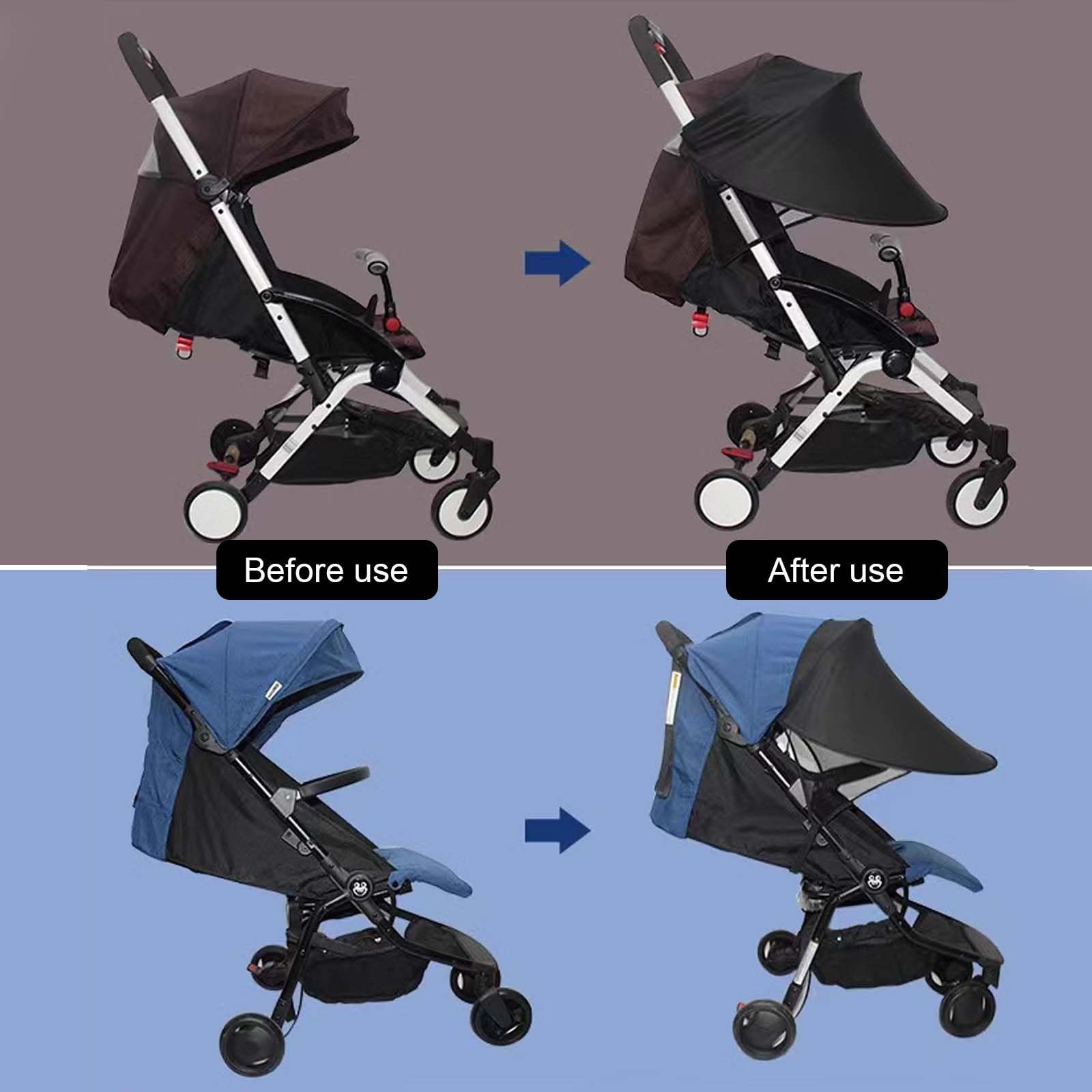 Tenda per Passeggino, Capottina Parasole Passeggino, Telo Parasole per Carrozzina e Passeggino, Parasole per Passeggino, Tenda per Passeggini Protezione Solare per Passeggino, Anti-UV, Nero