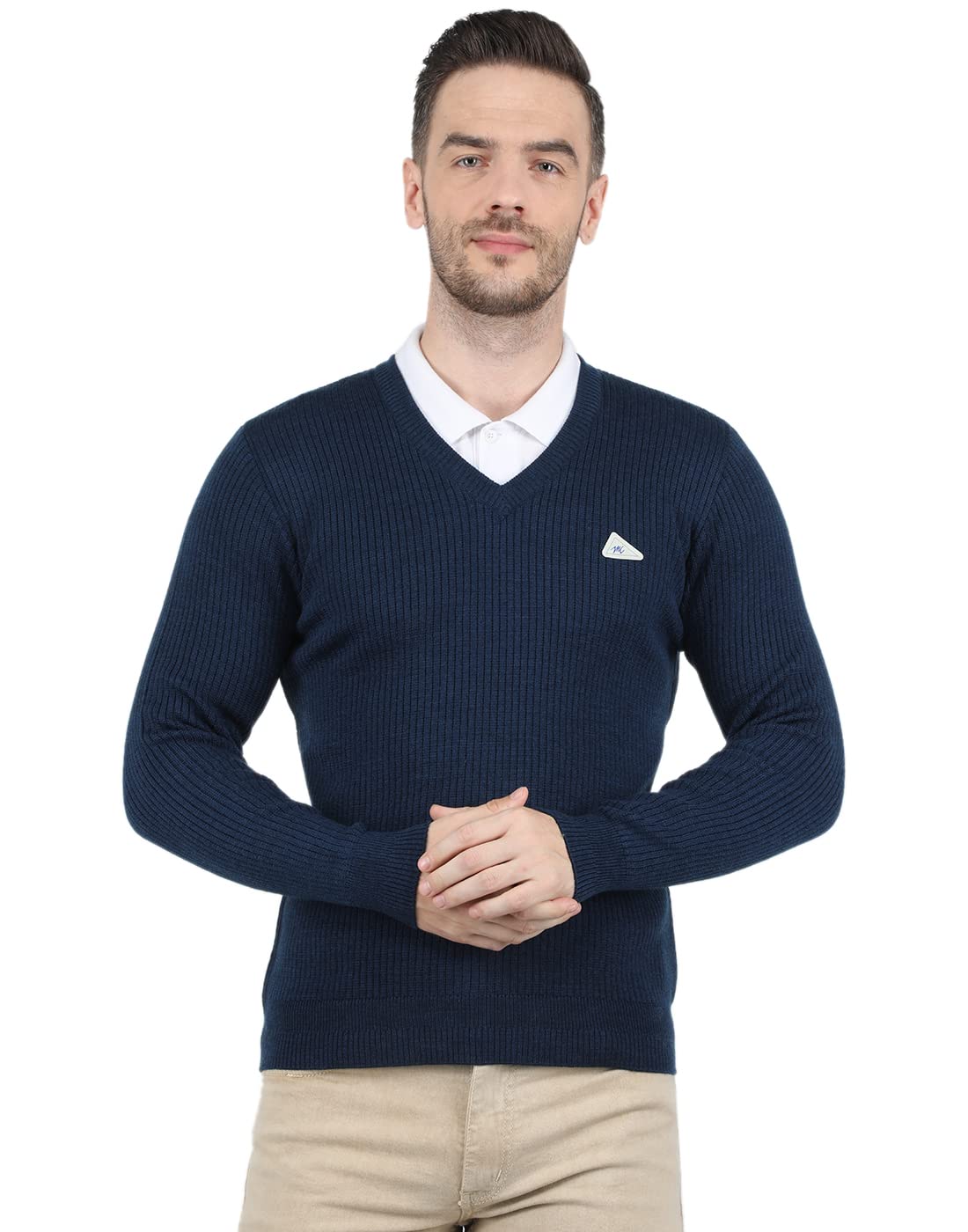 monte carlo Mens Blend Wool Maroon Solid V Neck Pullover |1220543VN-1146-picture-47