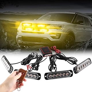 4x6 LED Voiture D'urgence Stroboscopique Balise S'allume 4 en 1 Montage en Surface Grill Lumière Avertissement Lumière Externe Avec Télécommande Sans fil Pour Camion Remorque DC12V Ambre