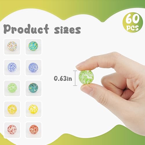 Miniatura 2 de POPLAY 60 canicas de vidrio a granel, 58 pulgadas mezcla de colores canicas de vidrio para niños, canicas para juegos, decoración del hogar