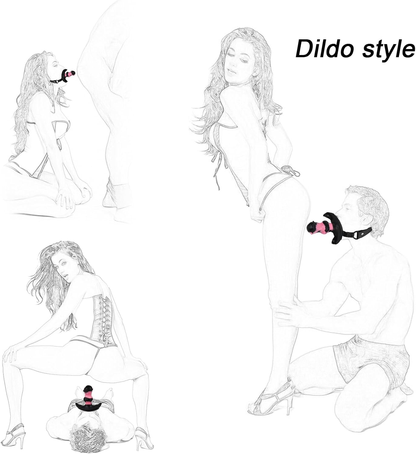 MFMYEE Silicone Penis Mouth Gag, Dual-Purpose Dildo Mouth Gag, Fetish Cock Gag Bondage, Leather Body Harness Restraint Strap-On Muzzles Mouth Spreader Oral Plug, SM Adult Muzzles Ball Gag Sex Toy