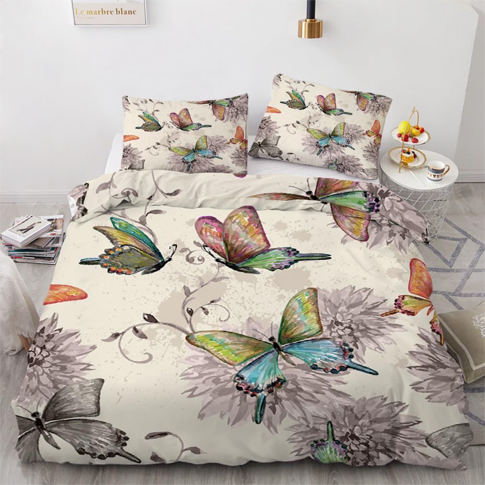 MARBRE 3D Butterfly King Size Duvet Cover Set 220x230cm 3 piece Soft Microfiber Reversible Bedding Set Butterfly Comforter Cover with Zipper Closure Quilt Cover with 2 Pillowcase 50x75cm（Image 17-6）