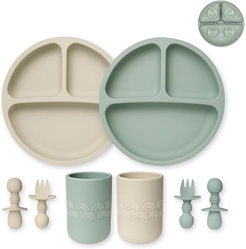 Miniatura 6 de Hippypotamus Platos para niños pequeños con ventosa platos para bebés platos divididos de silicona 100 de grado alimenticio sin BPA aptos para