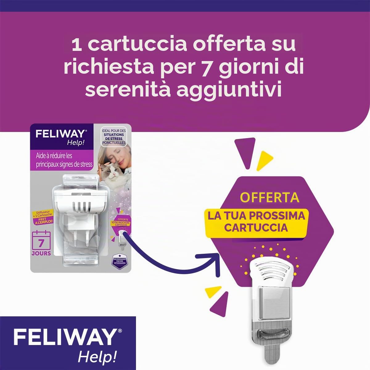 FELIWAY Help! XXX 7 Giorni - 3 Cartucce per Diffusore di Ferormoni Apaisanti per Gatti (XXX 340 MG) - Aiuta a Calmare il Tuo Gatto Quotidianamente o Durante Eventi Stressanti Occasionali