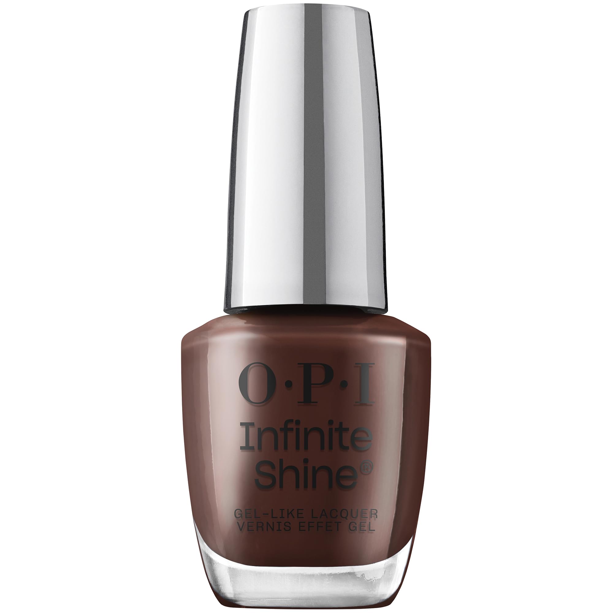 OPI Infinite Shine Smalto per Unghie - Not Afraid of the Dark - Effetto Gel e Lunga Durata, Finish Crème, Colore Marrone - con Tecnologia Pre-Cured Gel e Pennello OPI Pro-Wide (15ml).