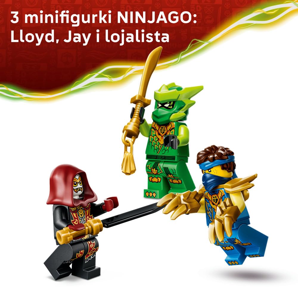 LEGO NINJAGO Smoczy mech Lloyda — zestaw bitewny, zabawka konstrukcyjna, klocki dla chłopca lub dziewczynki, ruchoma figurka mecha i trzy minifigurki ninja, prezent dla dziecka od 6 lat 71862