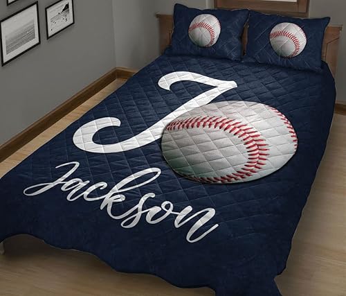 Miniatura 5 de OhaPrints Balón de béisbol personalizado con fondo azul marino, regalo para amantes de los deportes, manta y fundas de almohada, juego de cama y