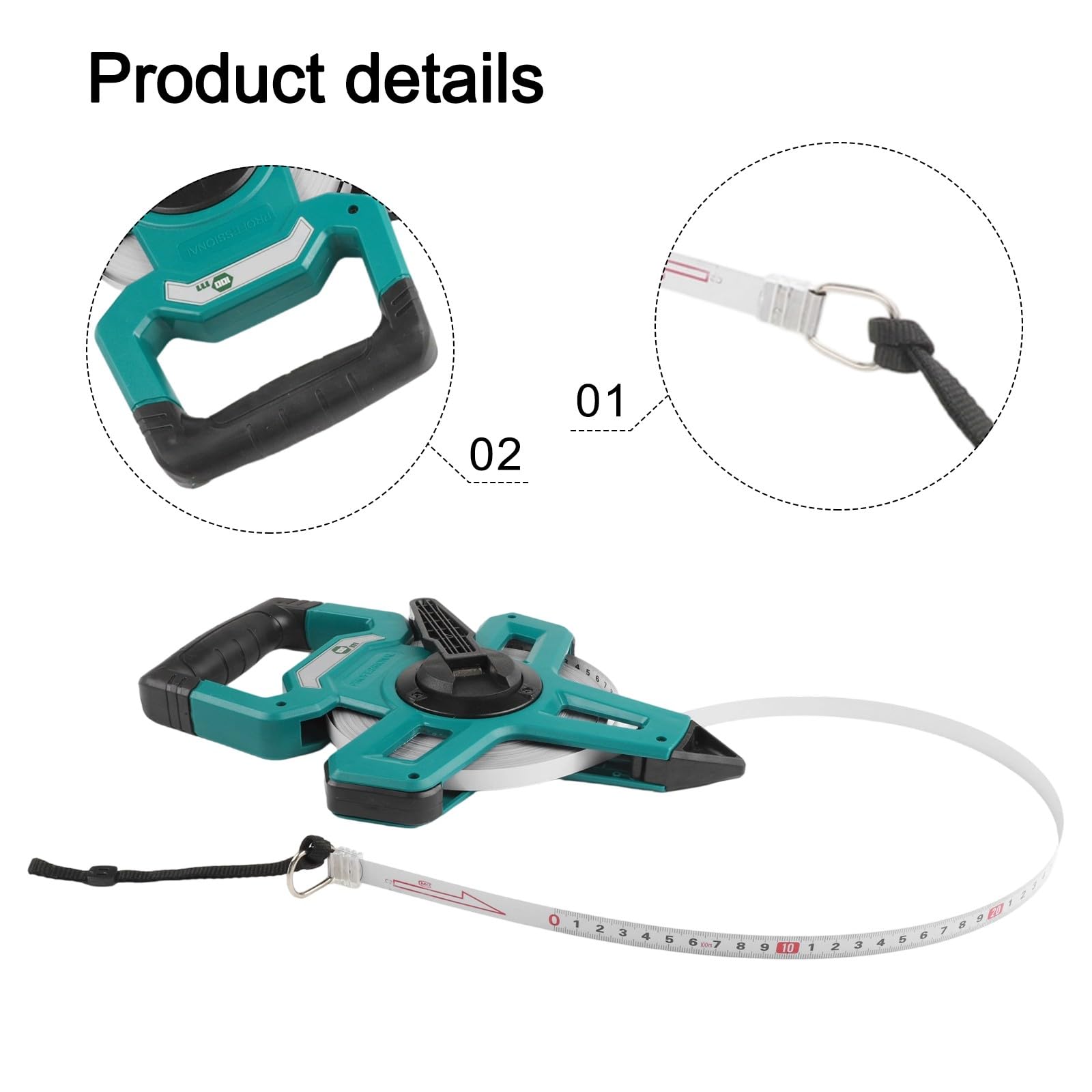 FACAIIO Mètre ruban d'ingénierie portable 30/50/100 m pour mesure au sol en acier inoxydable, traité thermiquement, vert