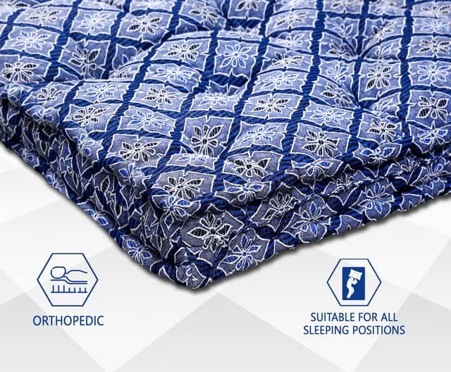 Image of Adim's Soft Cotton Box Quilt Mattress | 36X72X5 Inches | Blue Jacquard Design | Offers a Combination of Comfort, Durability and Style, Making it an Excellent Choice for a Restful Night's Sleep