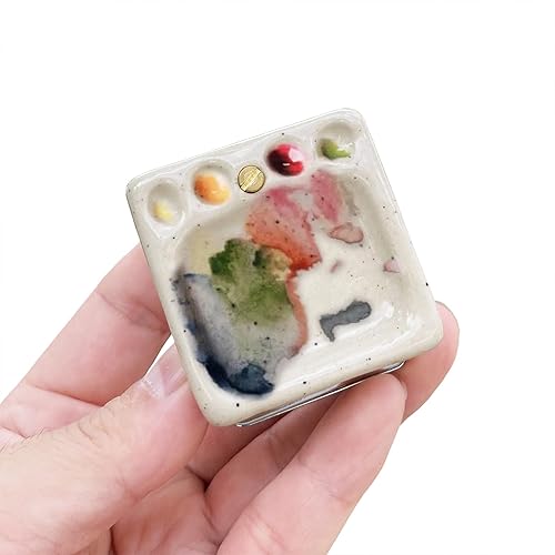 Mini paleta de cerámica con clip magnético, paleta de acuarela portátil de viaje, paleta de pintura con clip, hecha a mano, adecuada para bocetos al