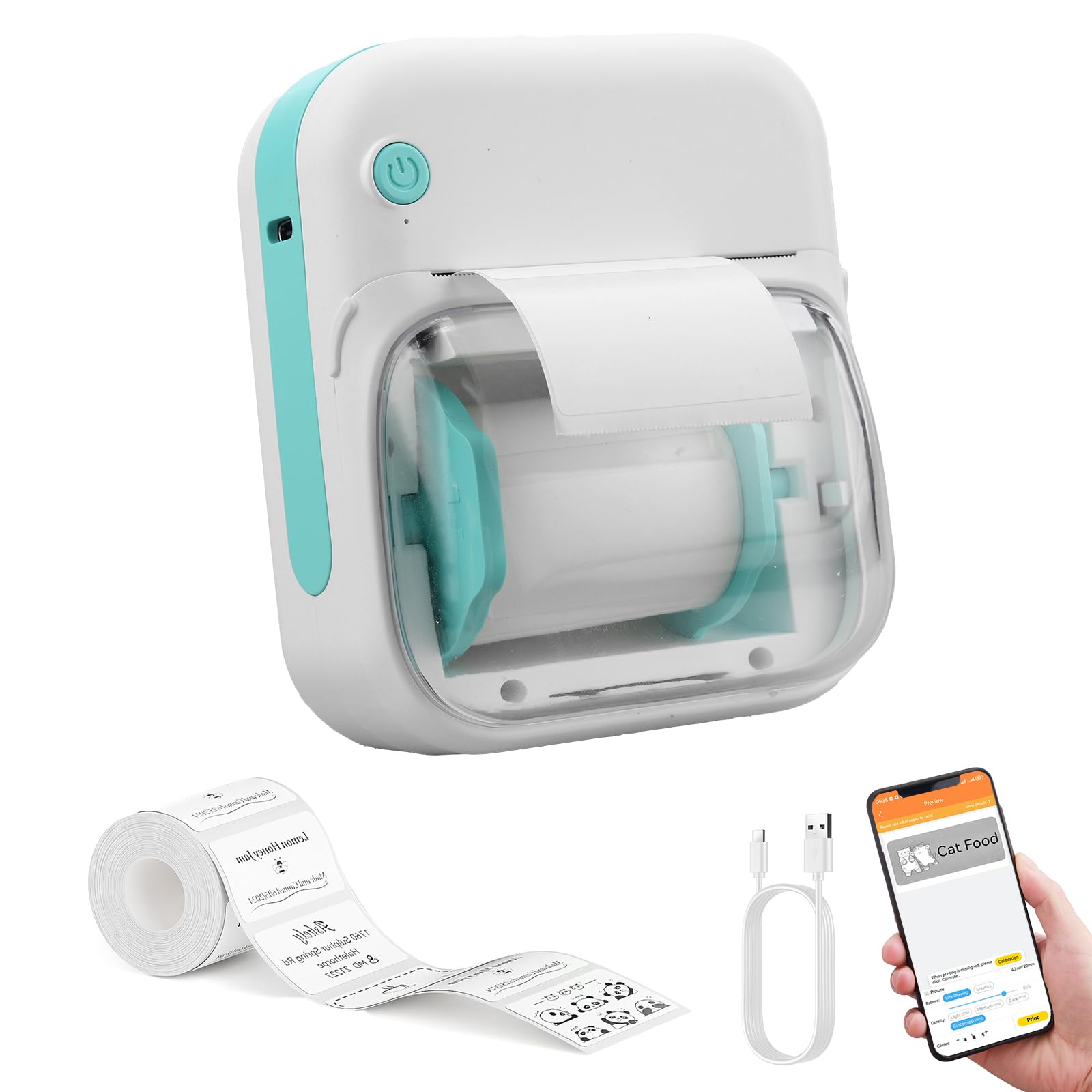 eSynic Mini Etichettatrice Bluetooth e USB con Carta 40x20mm, Cartuccia Visibile con Rullo Rimovibile, Stampante Termica Compatibile con Etichetta 20x10–50x50mm, Ideale per Casa, Ufficio, Studio