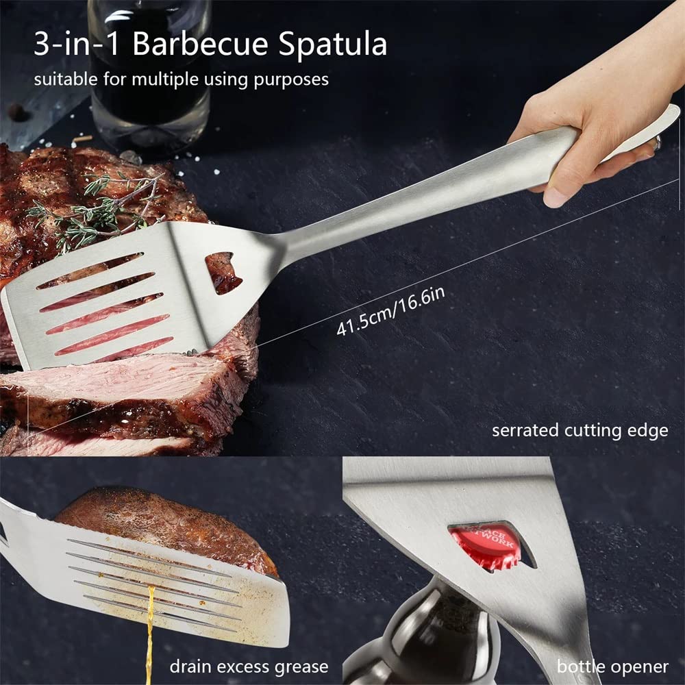 Stainless Steel BBQ Tool Set Spatula Fork Pliers Brush Skewer BBQ BBQ Utensils Camping Outdoor Cooking Tool Set