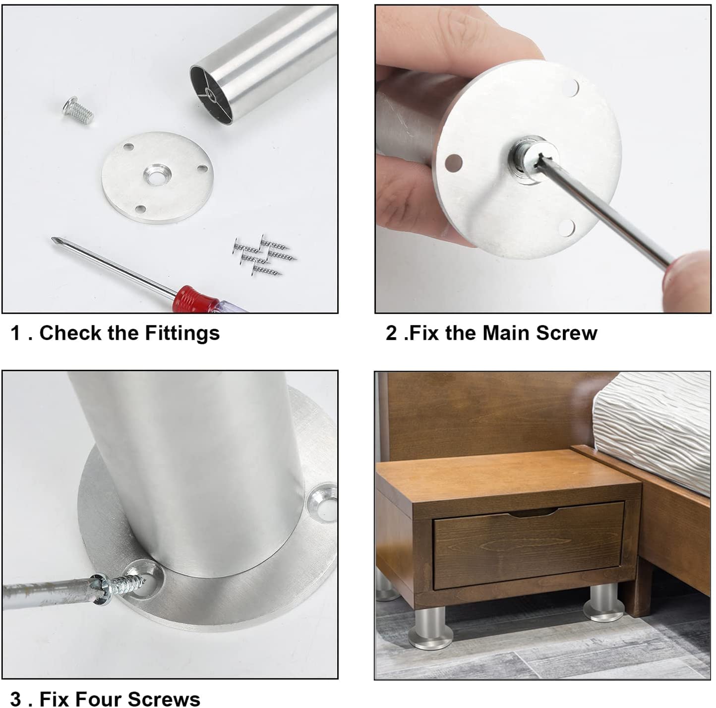 Sonnewelt Set di 8 piedini per mobili, in alluminio di alta qualità, regolabili da 150 mm, per mobili fai da te, gambe per mobili da cucina, mobili da cucina, in acciaio inox, rotondi
