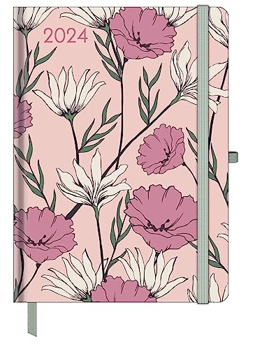 GreenLine Diary Floral 2024 - Book Calendar - Pocket Calendar - 16 x 22 cm