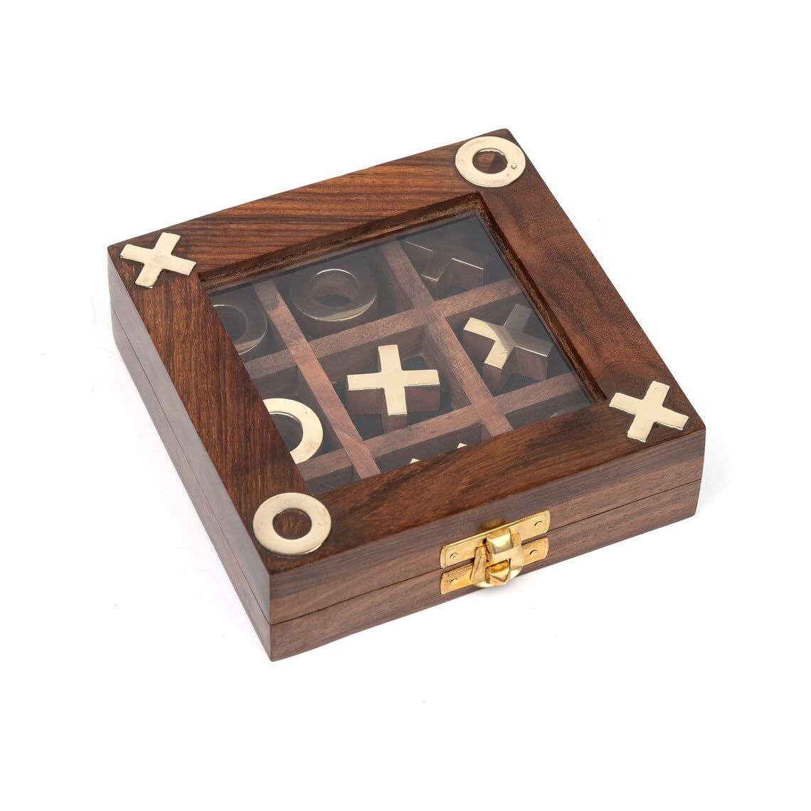 Wooden Tic Tac Toe | Knoughts and Crosses Game | Handmade 2 Player Board | Excellent Wood Crafting with Premium Finish (15-cm, Golden-Brown)