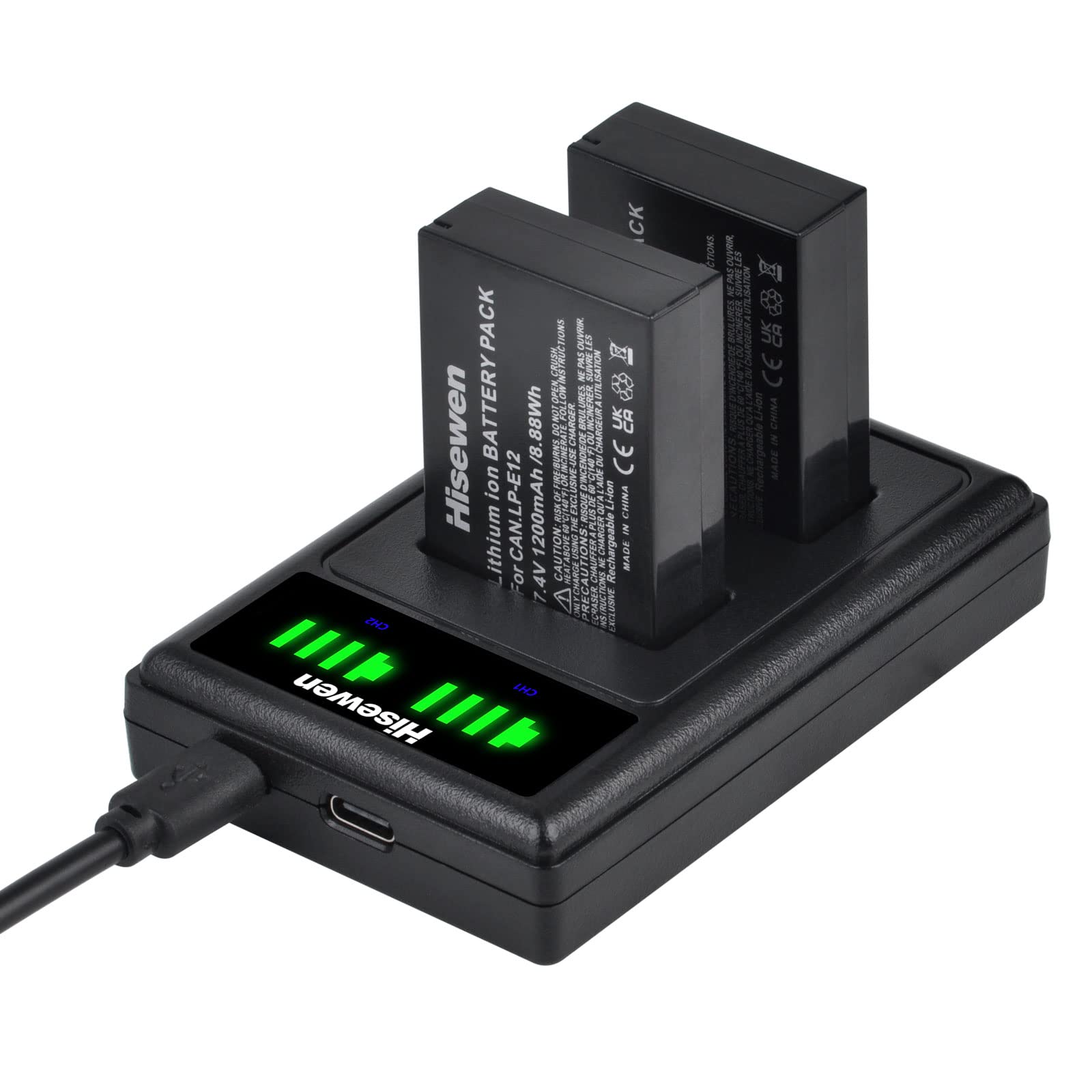Hisewen LP-E12 Battery 2Pack, Dual USB Charger for Canon EOS M, EOS M2, EOS M10, EOS M50, EOS M50 Mark II, EOS M100, EOS M200, Rebel SL1, Powershot SX70 HS Digital Camera