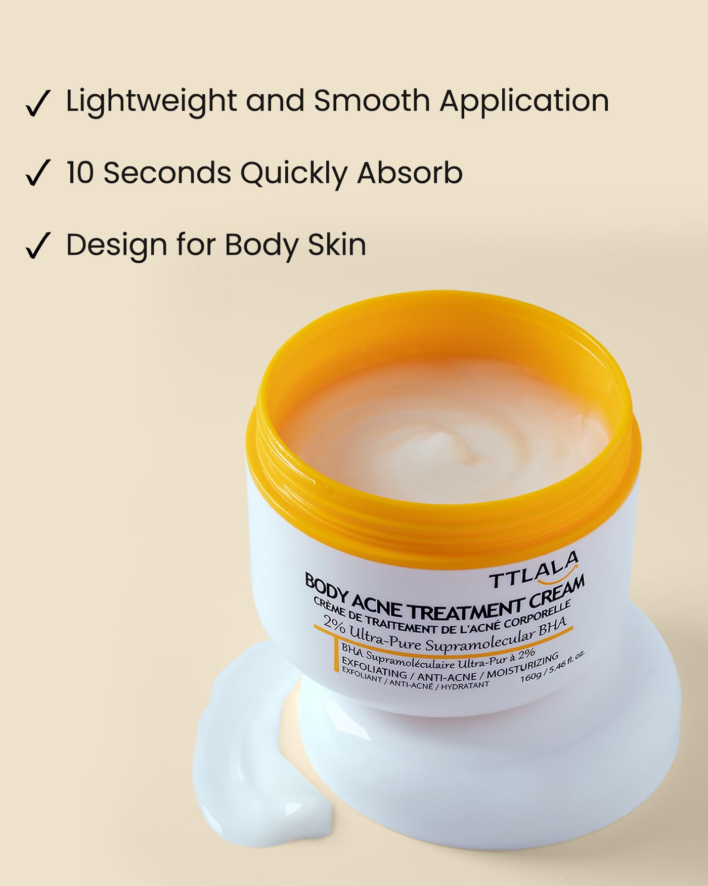 TTLALA Body Acne Treatment Cream with 2% Salicylic Acid