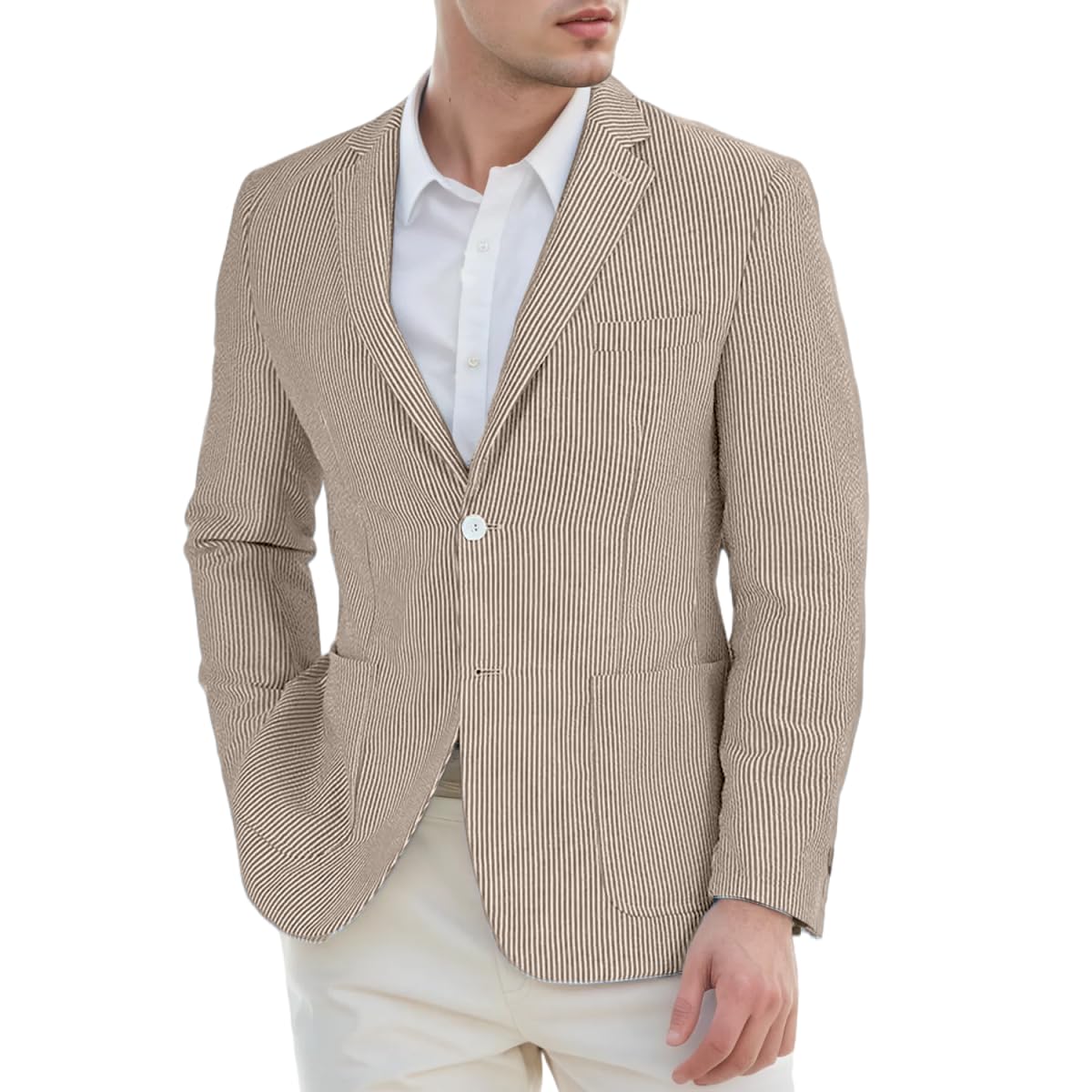 Seersucker Mens Suit Jacket Slim Fit Striped Tuxedos Jacket Light Weight Sport Coat Summer Blazer for Men Wedding Prom