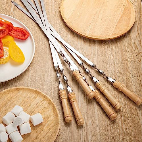 IMEEA 55cm Grillspieße Adana Spieße Wiederverwendbar Edelstahl Barbecue Grillspieße Spieße Schaschlikspieße mit Holzgriff(6 Stück)