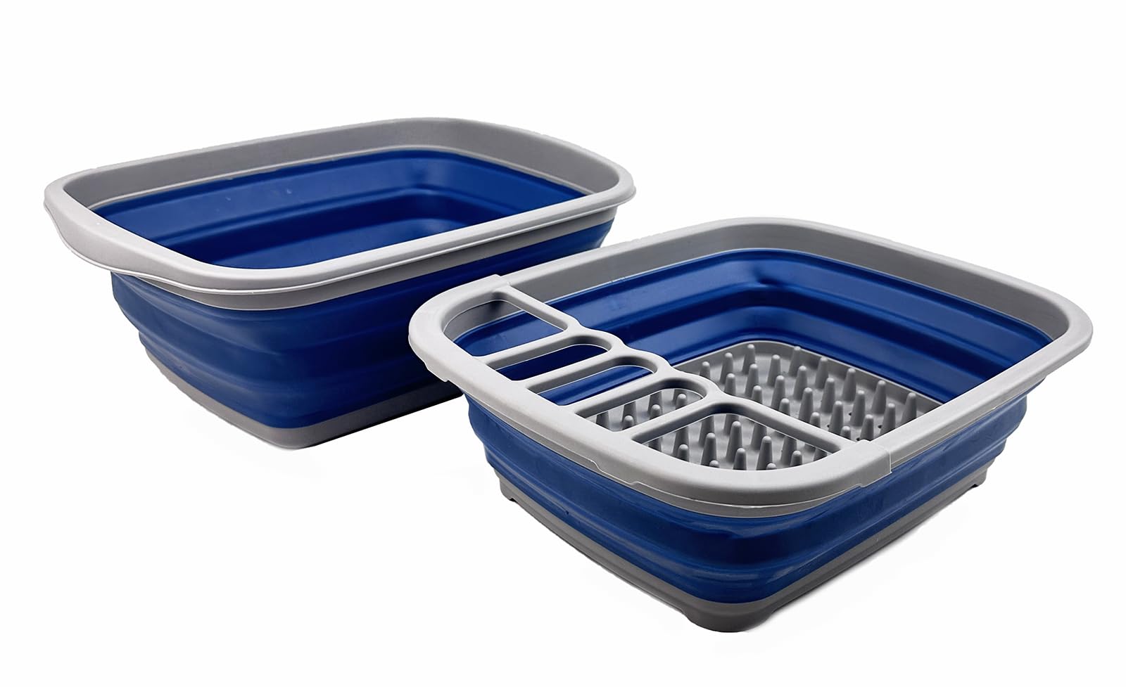 SAMMART 2 pcs Set Camping 10 Litres Collapsible Tub - Foldable Dish Tub & 8 Litres Collapsible Dish Drainer (Grey/Mist Blue)