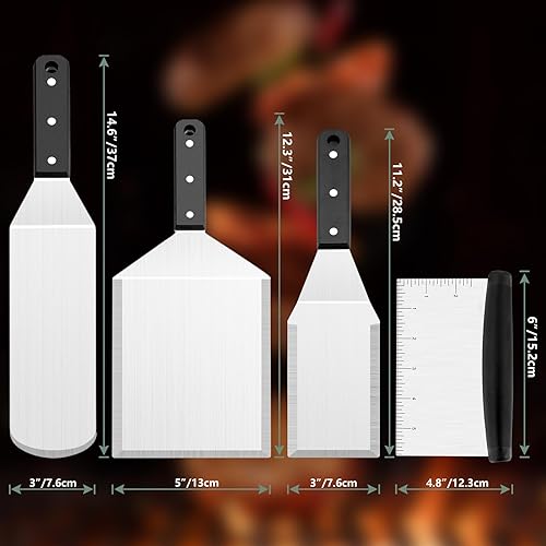 Miniatura 9 de Leonyo Juego de 8 espátulas para plancha, espátulas de metal de acero inoxidable para parrilla Teppanyaki de hierro fundido, barbacoa, utensilios