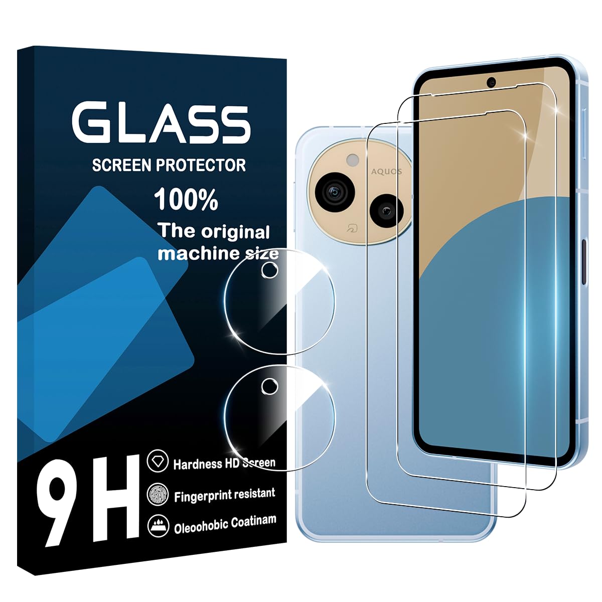 cronincards 対応 AQUOS Sense9 ガラスフイルム + レンズ保護フィルム(2+2枚入)【 国産旭硝子素材 強化ガラス 液晶 】対応 AQUOS Sense9 フィルム 対応 アクオスセンス9 保護フィルム【 9H硬度、 指紋認証対応 、全面保護、 高透過率、 飛散防止 、高感度、 耐衝撃、 指紋・汚れ防止 、ゼロ気泡 、ラウンドエッジ加工 、簡単貼り付け】CRONINP-Sen9