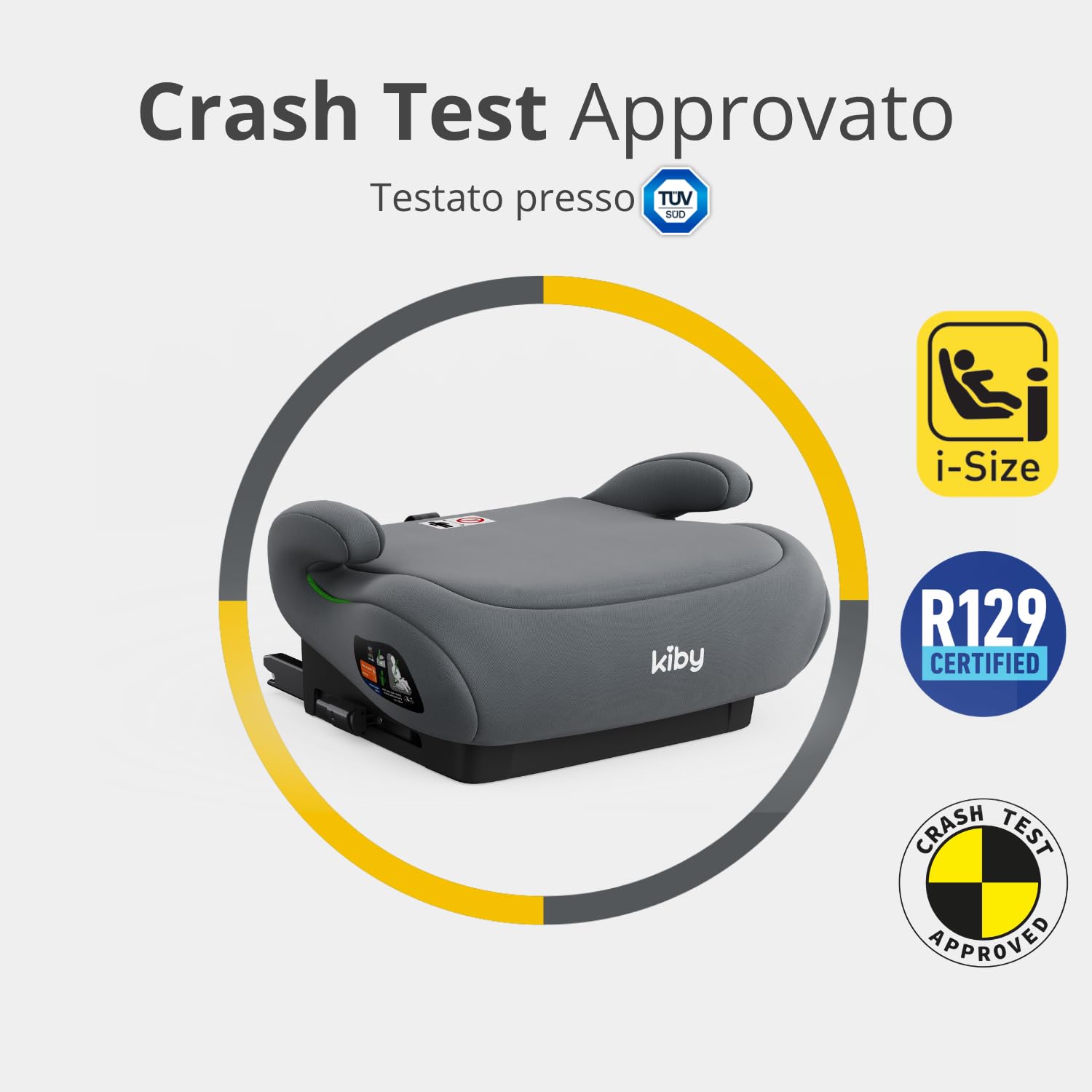 Kiby® Seggiolino Auto Alzabimbo Booster Fix, Alzatina 125-150 Cm I-Size R129