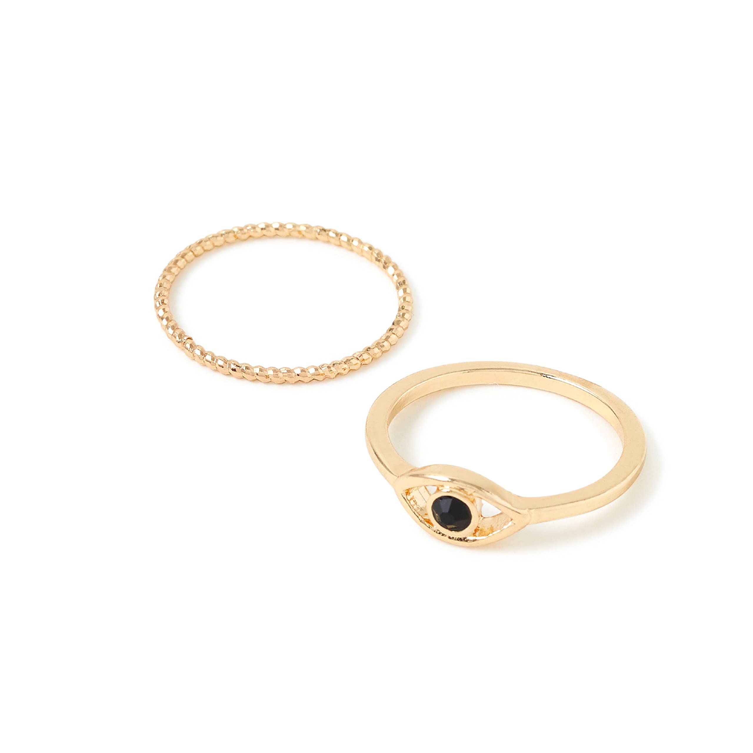 Accessorize London Women's Set of 2 Black Evil Eye Stacking Ring Set