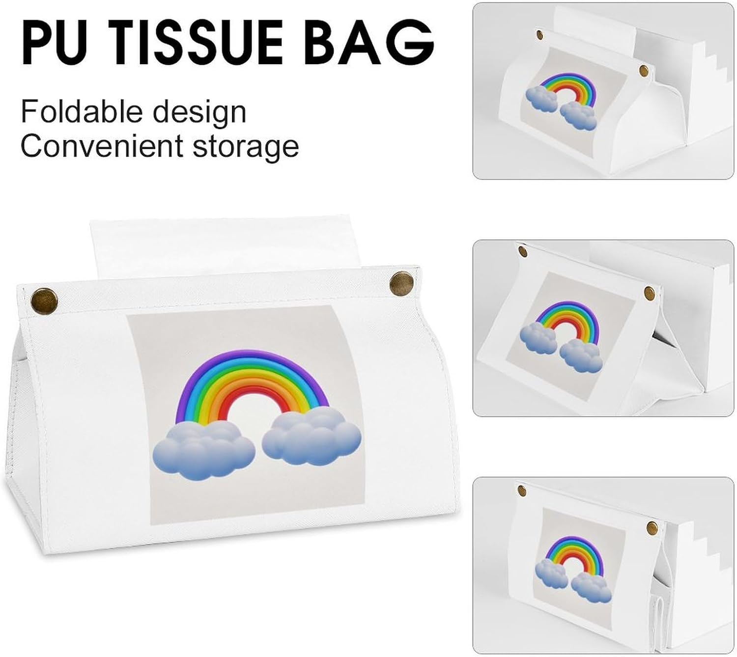 Decorative PU Tissue Paper Holder Curved Rainbow Printed Tissue Box Cover Napkin Tissues Organizer Home Decor for Bathroom Night Stands Desk Car Dining Table image 4