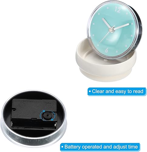 Miniatura 5 de PATIKIL Reloj de baño impermeable, funciona con pilas, mini relojes de pared silenciosos con ventosa blanca para ducha, cocina, decoración del