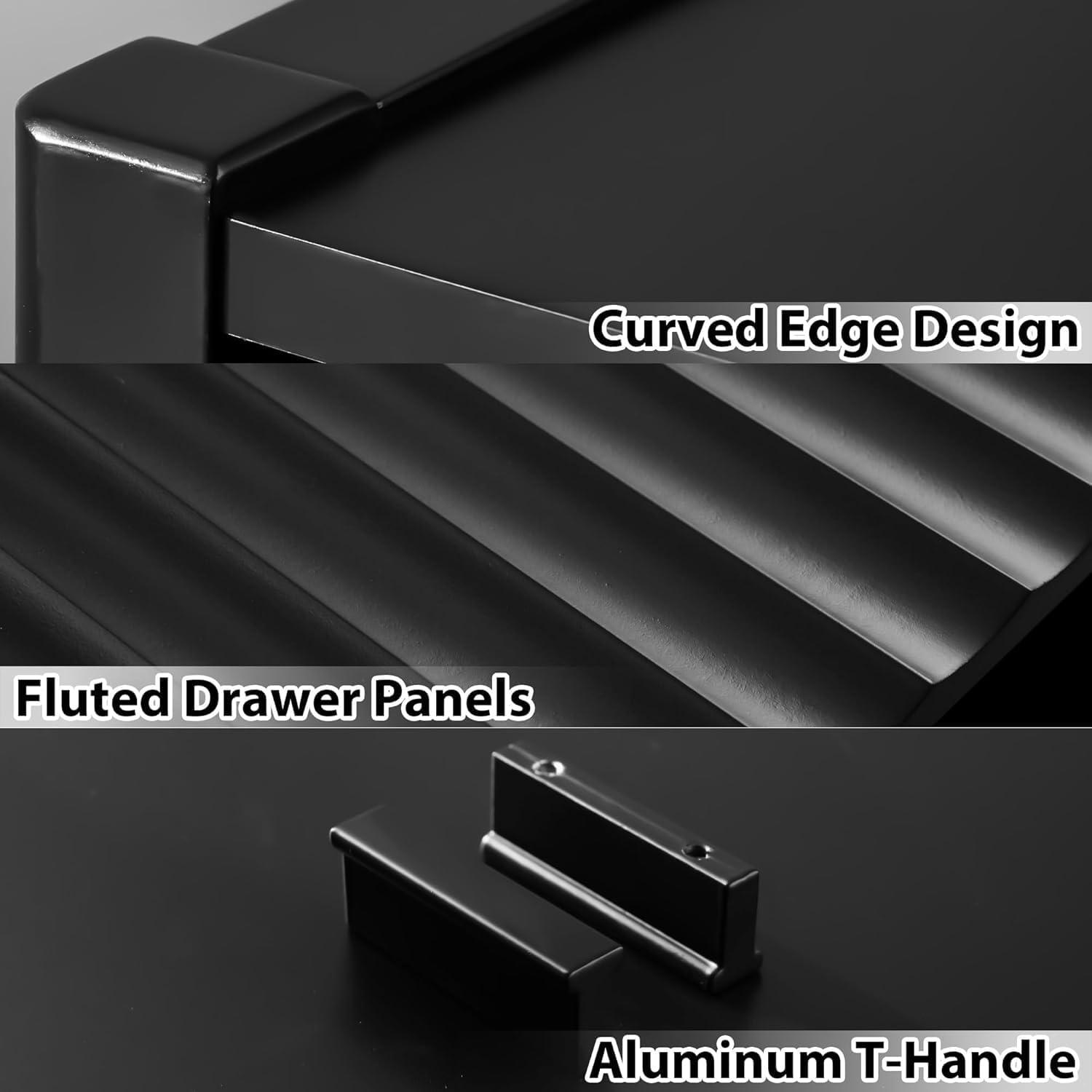 Black 6 Drawer Dresser for Bedroom, Modern Wood Dresser, Fluted Design Double Chest of Drawers with Wood Legs, TV Stand Storage Cabinet for Bedroom, Living Rooms, Offices, and Entryways