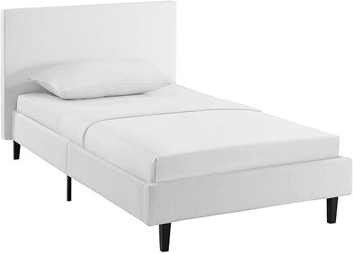 Miniatura 2 de Modway Anya - Cama tapizada de plataforma blanca con soporte de listones de madera Blanco,verde azulado,Celeste,Beige,Negro -,Gris,Gris,claro