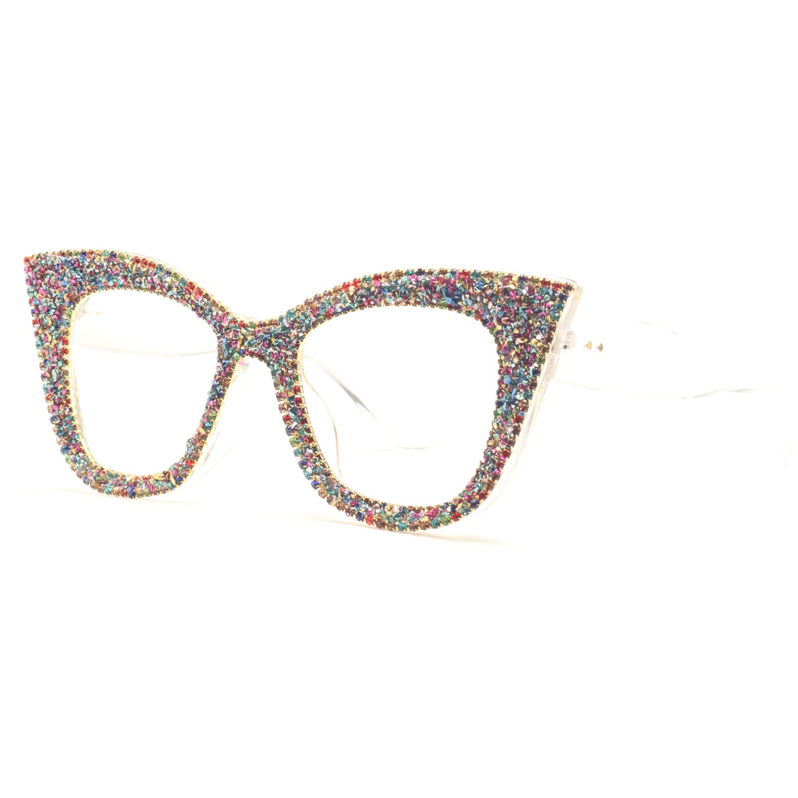 mincl Cat Eye Reading Glasses Bling Rhinestones Crystal Black Diamond Frame Eyewear Anti Blue Light Reader (clear, 0x)