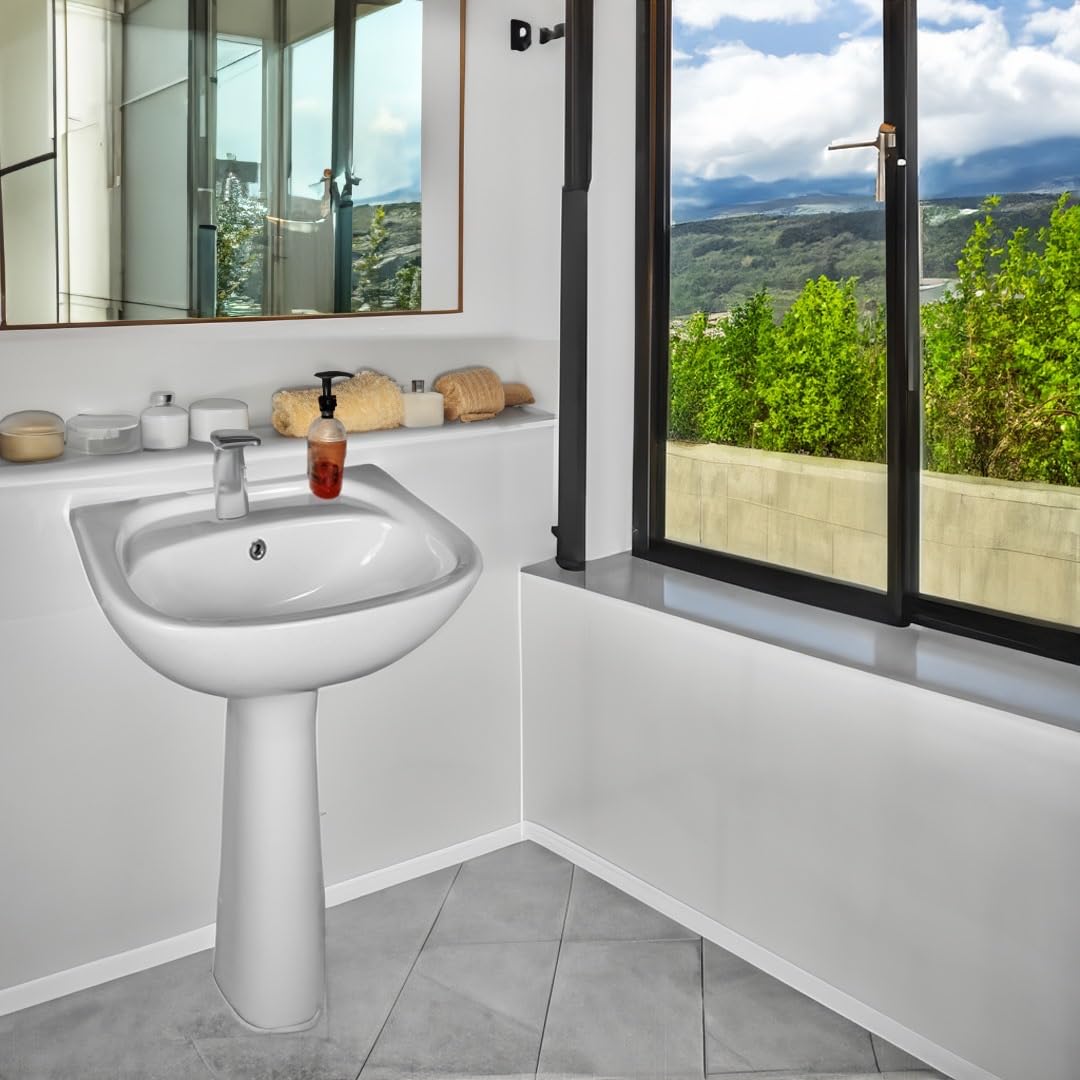 Lavabo avec colonne en céramique 60 x 48 CM Blanc OLAM – LPP
