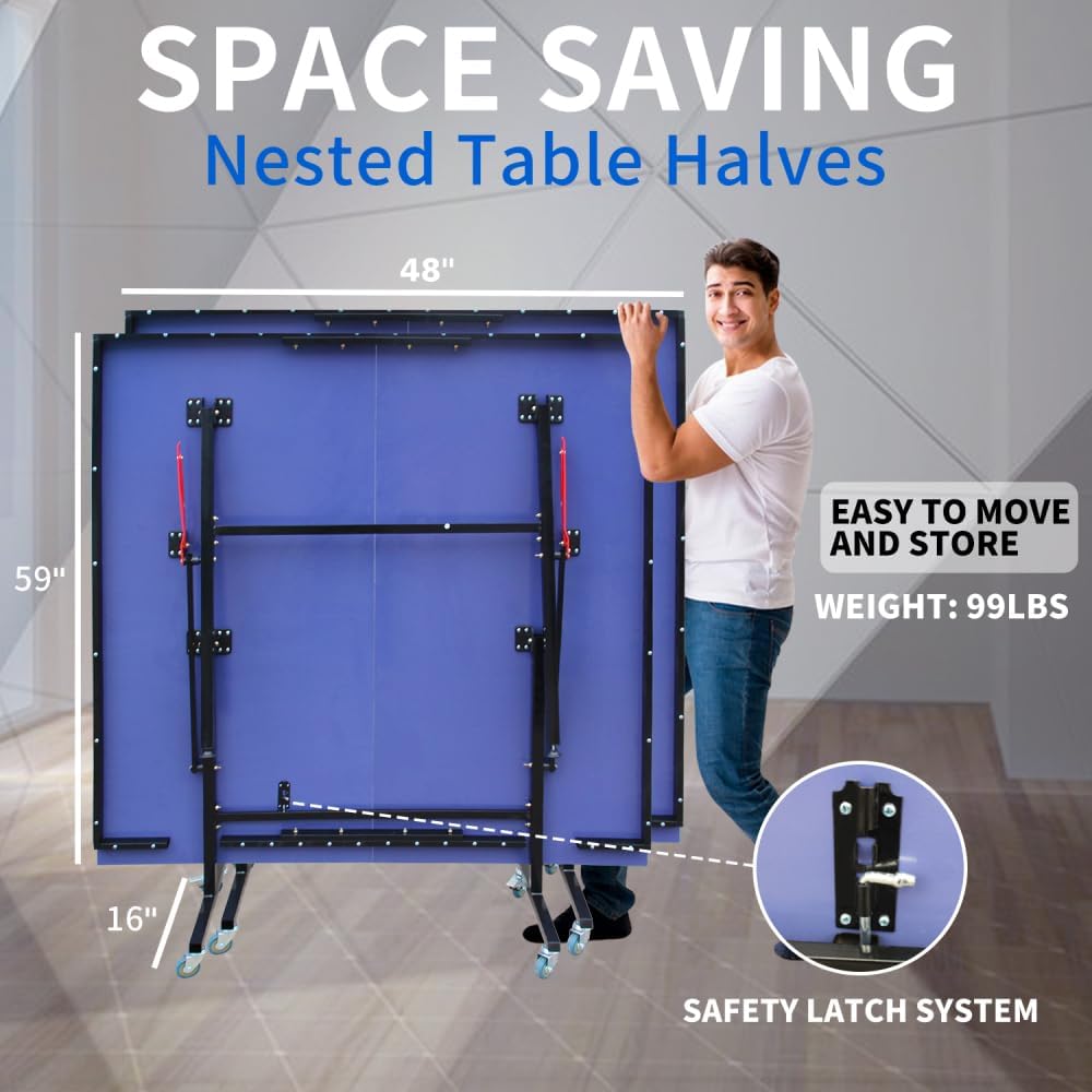 Foldable Indoor Table Tennis Table Set with Net Paddles and Balls for Home Recreation Sports Fun Game