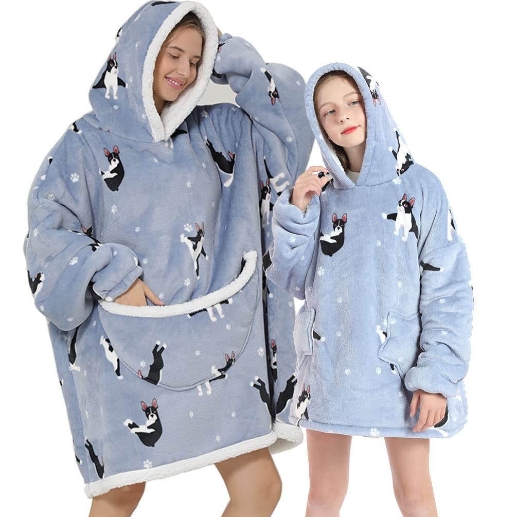 YOULIKE Oversized Wearable Blanket Hoodie For Adult Kids - Super Soft Sherpa Fluffy Fleece Sweatshirt Hooded with Giant Pocket(Puppy)
