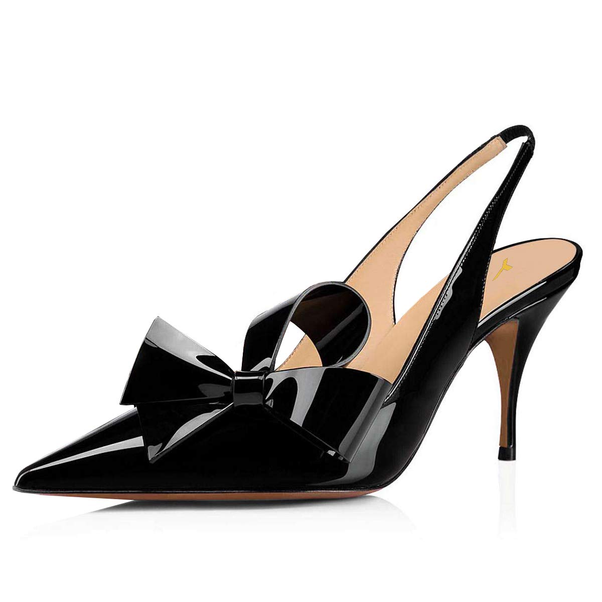 YDN Women Pointed Toe Pumps Slingback Bow Shoes | Slingback Elastic Strap Bowknot Embellishment Sandals Stiletto Heels for Dress Evening Prom Party