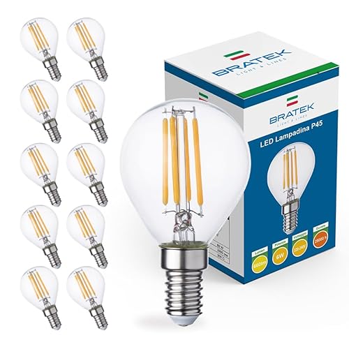 Bratek 10 Lampadine Led E14 Luce Naturale Vintage 4000k 6W 660 Lumen - Lampadina Vintage Attacco Piccolo e14 Filamento Led - Sferetta Trasparente Equivalente 75W a Incandescenza o 60w Alogena