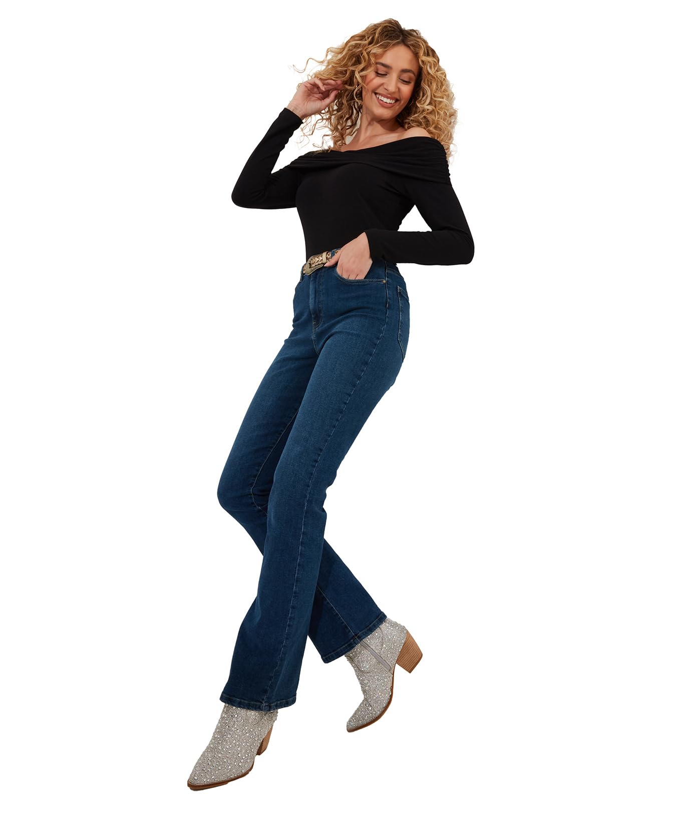 Joe Browns Women's Fashion Classic Long Sleeve Bardot Top, Slim Fit, Black, UK 18